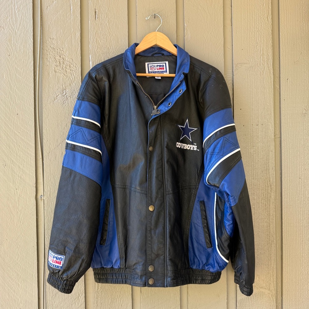 Starter Dallas Cowboys Leather Jacket Men XL Blue Black NFL Pro Line Vintage 90s